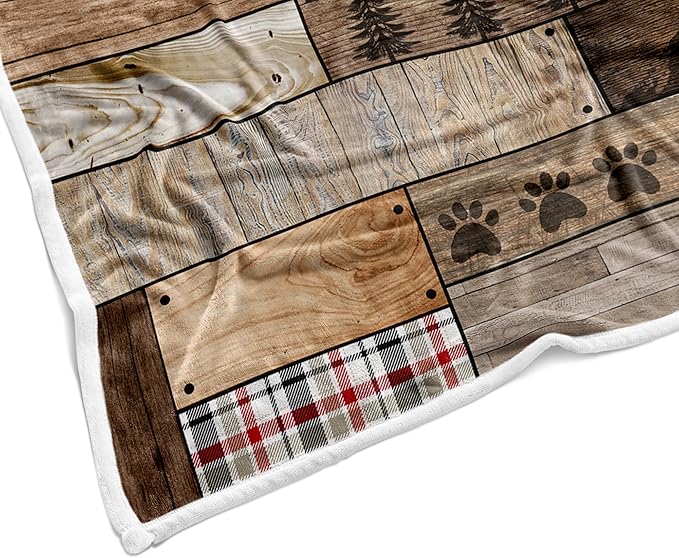 Torich Rustic Farmhouse Throw Blankets, Cabin Hunting Deer Bear Sports Cozy Warm Bed Couch Blanket, Country Wooden Hunting Camping Forest White Fleece Flannel Throws to Decorate The Room and Bedroom