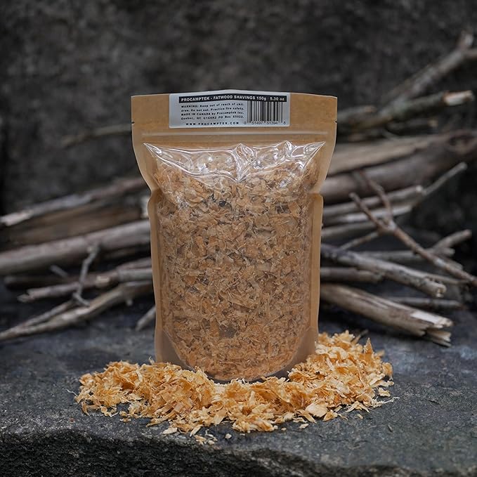 Procamptek Fatwood Shaving Fire Starter, Waterproof for Emergency, Survival, Campfire - Non-Toxic, All Natural, 150g