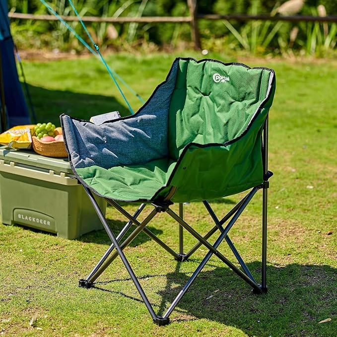 Portal 32" Oversized Camping Chair, Foldable Heavy Duty 350 lb Padded Ergonomic Seat for Big & Tall Adults, Pinch-Free Extra Wide Design Featuring Cup Holder & Carry Bag for Fishing, Lawn & Sidelines