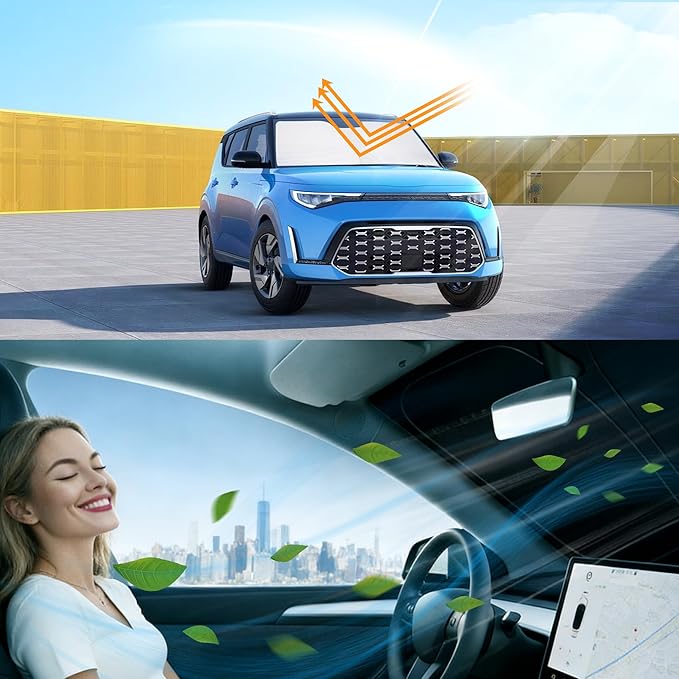 Windshield Sun Shade Accessories Compatible with 2020-2026 Soul for Kia Foldable Sunshade Sun Visor Blocks UV