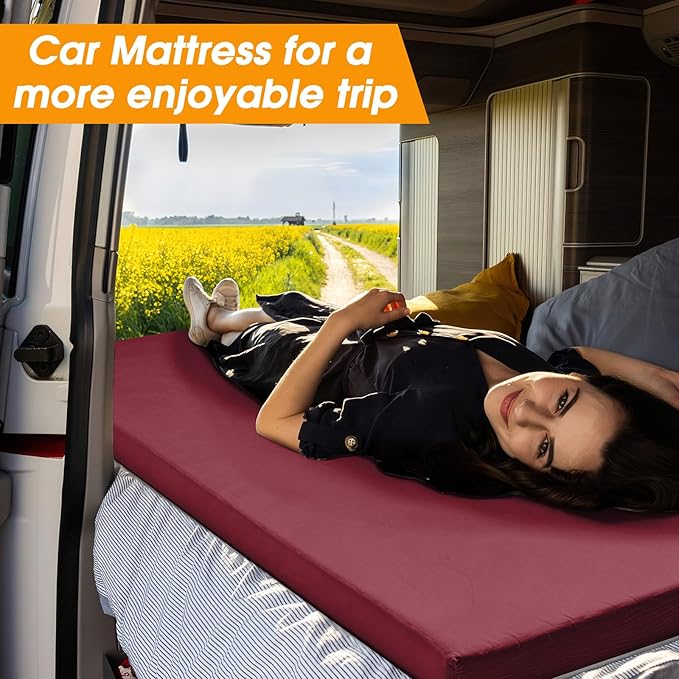 CYMULA Camping Cot Mattress 2in Memory Foam Sleeping Pad,Soft Warm Non-Slip Camping Mattress Topper with Retaining for Adults,Portable Roll up Pad for Travel(only Mattress)