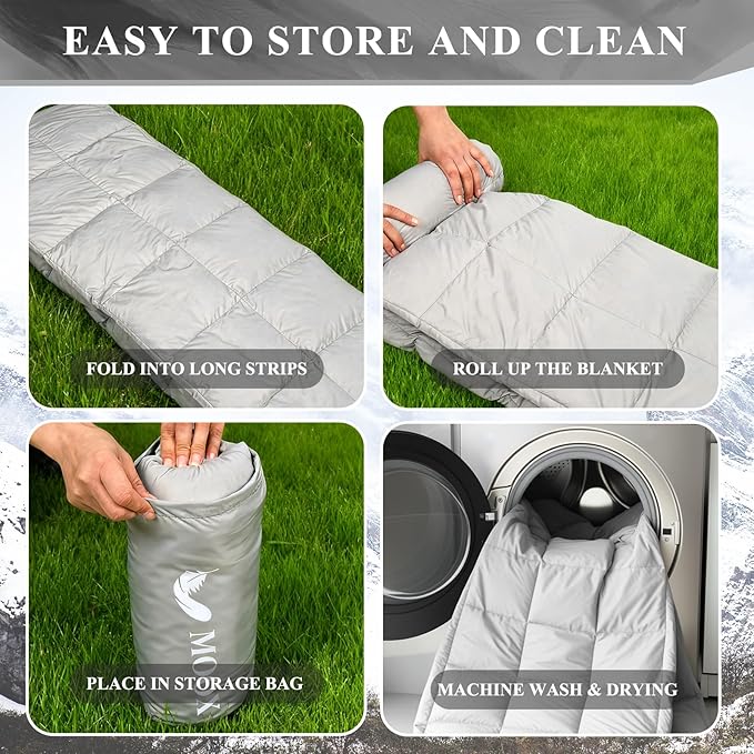 MOOX Down Camping Blanket - Packable Down Camping Quilt Backpacking Lightweight Waterproof Outdoor Hiking Stadium Warm Puffy Sleeping Bag 55"x79" Water Resistant Camp Travel Blanket, Gray Blue