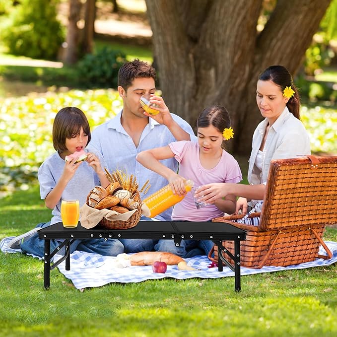 Folding Camping Table with Storage Net,3ft Portable Aluminum Folding Table with 3 Adjustable Height Max 27.3 Inch for Outdoor Backyard BBQ Picnic Cooking Tents Beach Indoor Bedroom(Black)