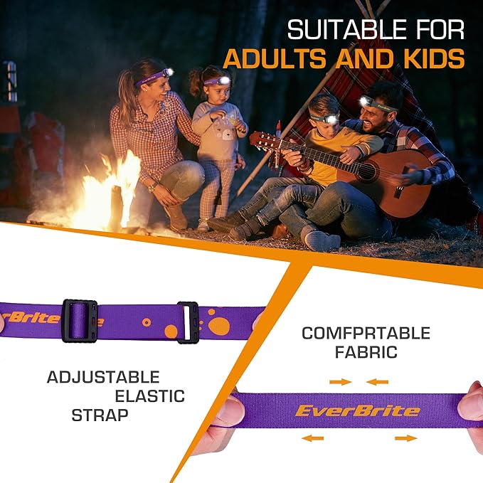 EverBrite Rechargeable Headlamp, 2 Pack Kids & Adult Headlamp with White/Red/Green Light, Memory Function, 120° Adjustable, IP54 Waterproof Head Lamp for Camping, Running & Emergencies, Gift Choice