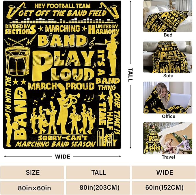 Marching Band Gifts Blanket for Teens, Band Director Gifts for Marching Band Adult, Band Flannel Blanket for Men/Women, Rock Band Blanket 80 * 60" Birthday Thanksgiving Gift