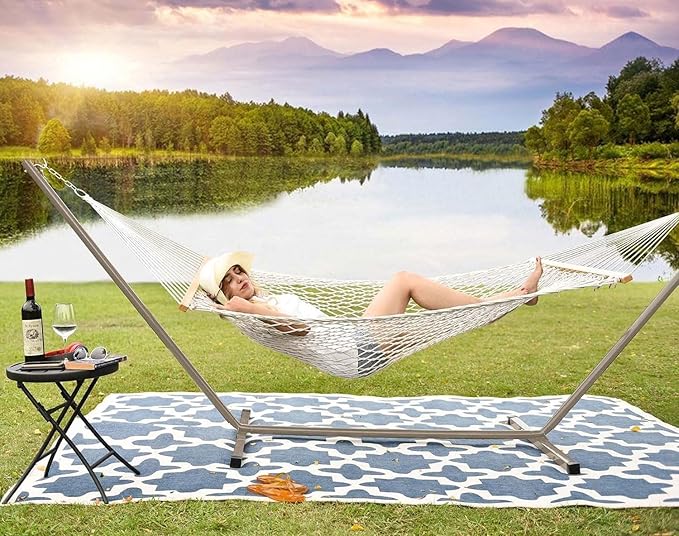 Lazy Daze Hammocks Portable 2 Person Heavy Duty Steel 12 FT Hammock Stand with Hooks and Chains for Outside, Patio, Backyard, 450 Pounds Capacity, Tan