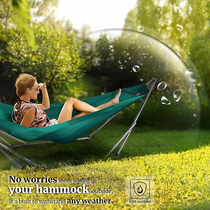 Tranquillo Adjustable Collapsible Hammock with Stand β Picnic Hammock Stand and 2 Layered Polyester Hammock Net for 2 Persons with Carry Bag, Peacock