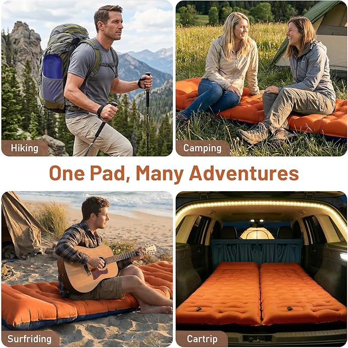 KASBAH Camping Sleeping Pad,Extra Wide 6 inch Thick Inflatable Sleeping Pads with Built-in Foot Pump and Pillow,Ultralight Camping Mat Gear for Outdoor Hiking,Camping