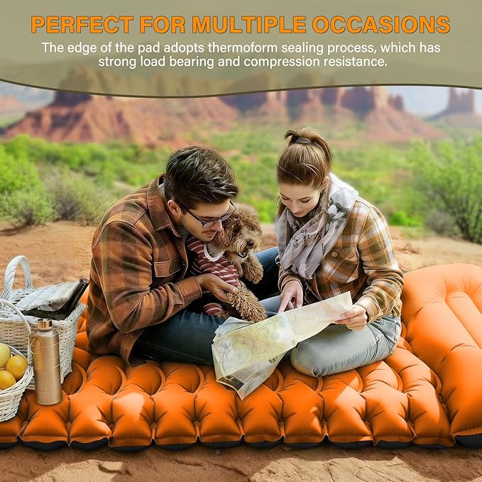 FUN PAC Camping Sleeping Pad, Ultralight Camping Pad with Pillow Built-in Foot Pump Inflatable Sleeping Pads Compact for Camping Backpacking Hiking Traveling - Orange