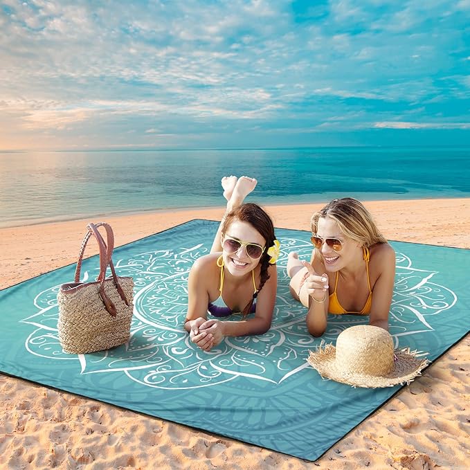 HIHOHO Beach Blanket Waterproof Sandproof Beach Mat for 1-8 Adults Quick Drying Durable Outdoor Picnic Mat for Beach Festival Travel Camping Hiking (Large Mandarin, 79"×83"(4 Person))