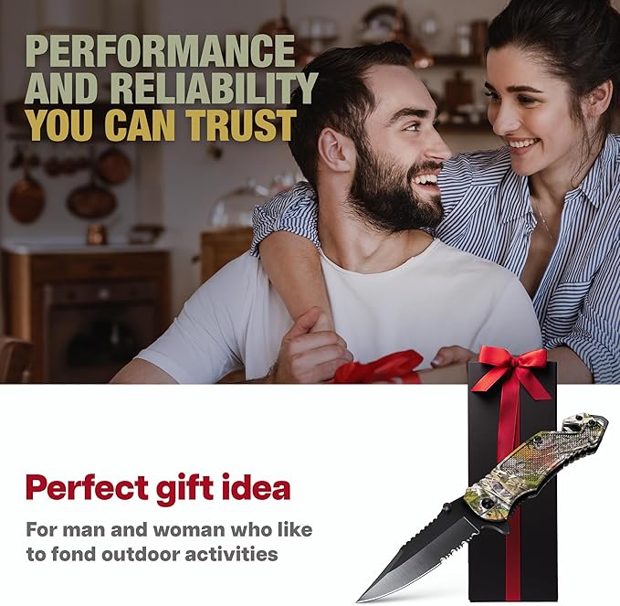 GOOD WORKER Legal Pocket Knife with 2.95” Serrated Blade, Glass Breaker, Seat Belt Cutter - EDC Sharp Folding Knives with Portable Clip - Small Tool for Tactical Camping Survival Hiking - Gifts for Men, Women