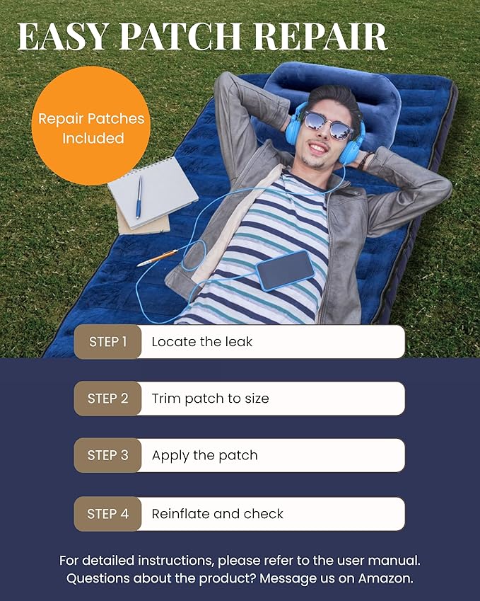 Inflatable Sleeping Pad for Camping, Extra-Thick 4.75" Single Air Mattress with Soft Velvet Top, Machine Washable, Family Lightweight 4-Season Pad for Traveling & Hiking, Brown