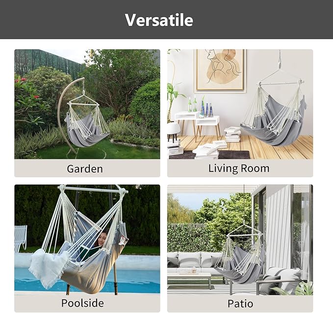 CHULIM Hanging Hammock Chair Swing MAX 500 lbs Outdoor Hanging Chair with Footrest Indoor Swing Chair with Portable Steel Spreader Bar and Hardware Kit for Bedroom Living Room Patio Porch - Grey