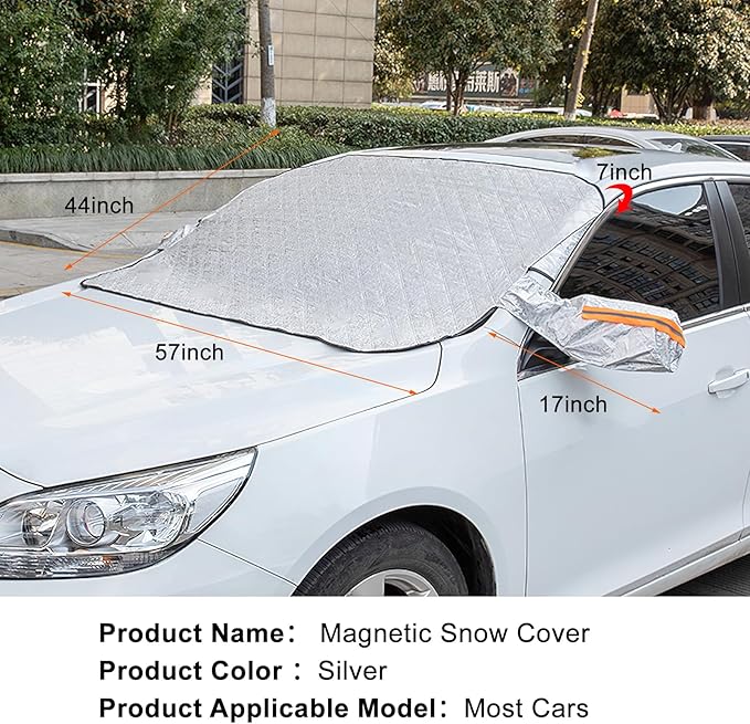 Car Windshield Snow Cover, Magnetic Windshield Snow Cover 4-Layer Protection for Snow, Ice, Frost, Sunlight, Car Windshield Cover with Side Mirror Protector Fit for Most Cars Sedan Compact SUV