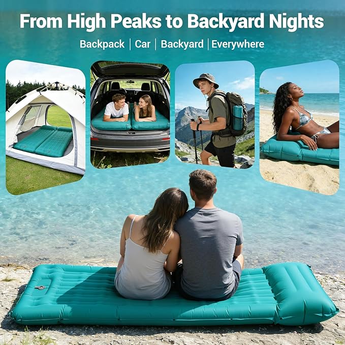Camping Sleeping Pad, 4.7 Inch Thick Inflatable Sleeping Mat with 8 Inch Pillow, Built-in Foot Pump, Ultralight Compact Self Inflating Sleeping Pad for Backpacking Hiking Travel Tent