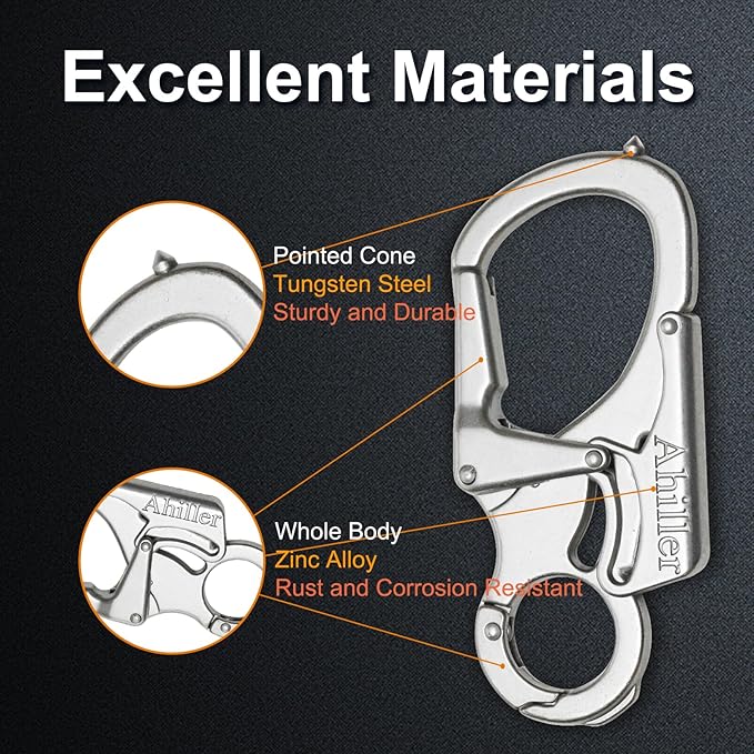Ahiller Carabiner Keychain Clip, Double Lock Designed - Tungsten Steel Tip, Multifounction Tools for Camping, Hiking, Fishing, Outdoor Survival