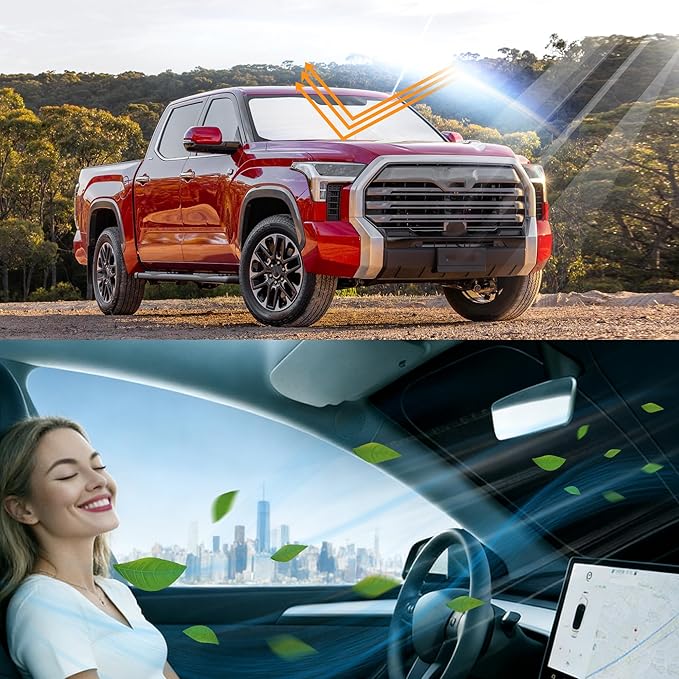 Windshield Sun Shade Accessories Compatible with 2022 2023 2024 2022-2026 Tundra for Toyota Foldable Sunshade Sun Visor Blocks UV