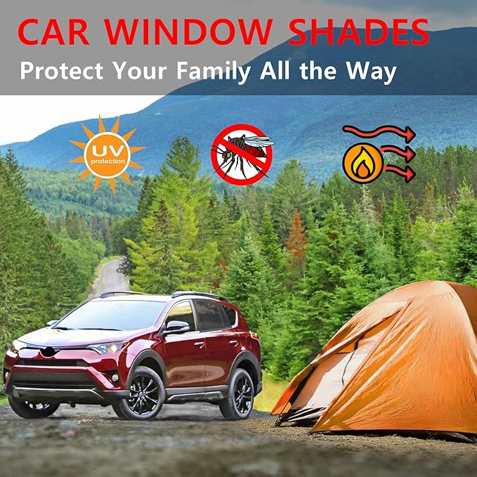 Car Window Sun Shade Side Windows Sunshade Car Seat Sun Protector Rear Shades Curtains Screen Nets Covers Meshs Tint Blocker (2 Pack Rear Window Shade)