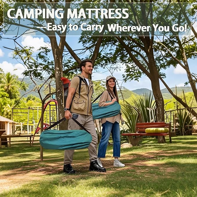 LINKET Self Inflating Sleeping Pad: Sleeping Pad with Electric Pump 3.14" Ultra-Thick Memory Foam & Built-in Pillow All Season Camping Mattress for Tent Travel Car - Self Inflating Air Mattress Green