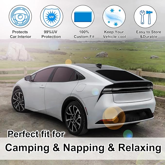6PCS Windshield Sun Shade Custom Fit for 2023 2024 2025 2026 Toyota Prius Accessories Foldable Sunshade Side Rear Window Shade Cover Full Set Privacy Protection Keeps Car Cool