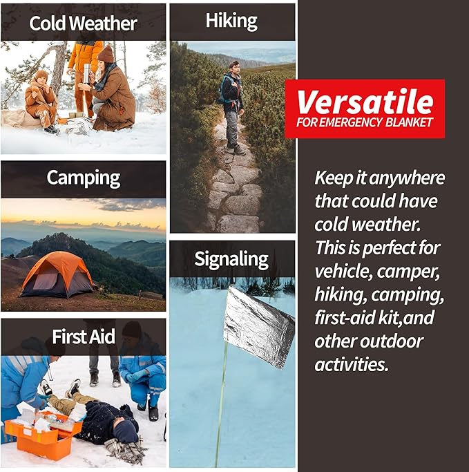 Emergency Thermal Blanket, 4-Pack, Mylar Space Blanket Survival Kit
