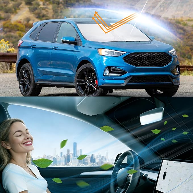 Windshield Sun Shade Compatible with Ford Escape 2013-2019 Accessories Foldable Window Sunshade Sun Visor Protector Blocks Sun Rays