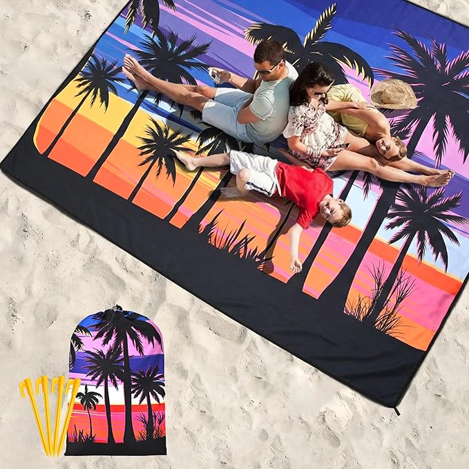 HIHOHO Beach Blanket Waterproof Sandproof Beach Mat 79”x 83” for 1-8 Adults Quick Drying Durable Outdoor Picnic Mat for Beach Festival Travel Camping Hiking (Color Cocotree, 79"×83"(4 Person))