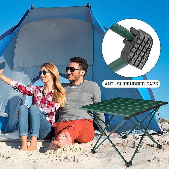 Tesouro Portable Camping Table,Folding Side Table Aluminum Top for Outdoor Cooking, Hiking, Travel, Picnic (Blackish Green-Medium)