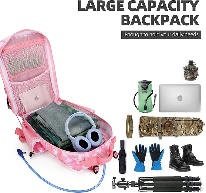 Lovelinks21 45L Tactical Assault Backpack 3 day assault pack with Molle Waterproof backpack Rucksack for Tactical Backpacks (Pink coral)