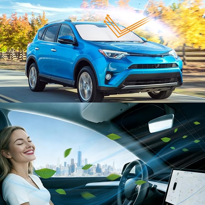 Windshield Sun Shade Compatible with 2013-2018 Toyota RAV4 Accessories Foldable Sun Blocker Sunshade Protect Car from Sun Rays & Heat Damage