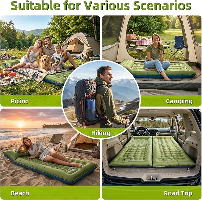 Camping Sleeping Pad, Extra Thick 6 Inch Camping Mat with Built-in Pillow & Foot Pump, Ultralight Inflatable Sleeping Pad for Backpacking Hiking Travel Tent(Green)