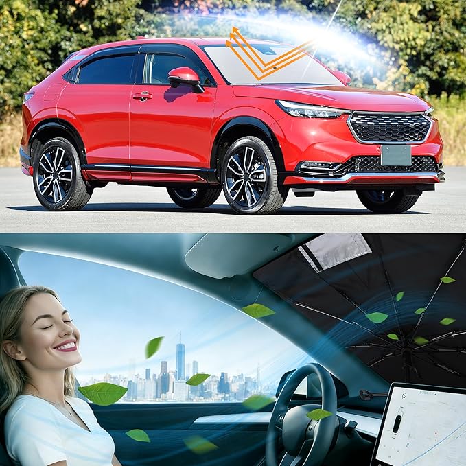 Windshield Sun Shade Umbrella for Honda HRV 2016 2017 2018 2019 2020 2021 2022 HR-V Accessories Foldable Sunshade Sun Blocker Comes with Storage Bag
