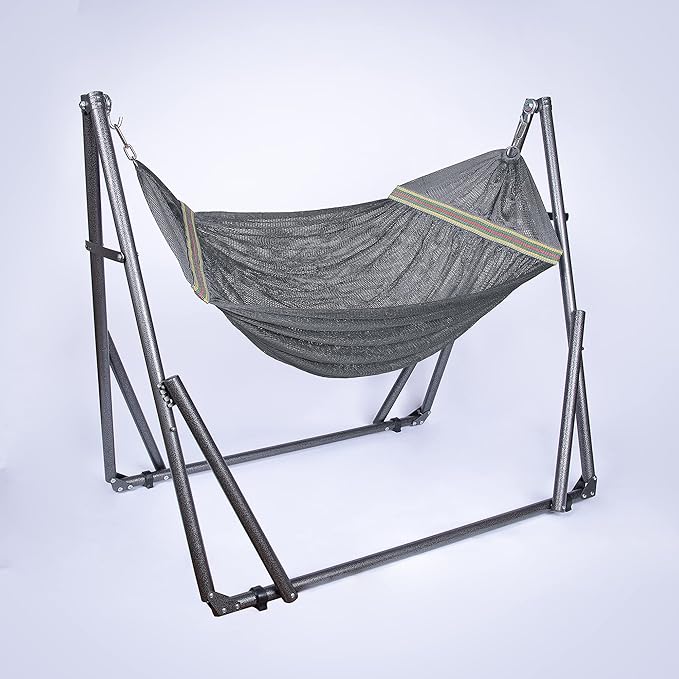 2 in 1 Hammock and Swinging Chair with Collapsible Steel Stand 450 lbs Capacity- Carrying Case, Portable & Adjustable, Perfect for Camping Beach Summer Patio, EZ Daze Foldable Hammock with Stand-Grey