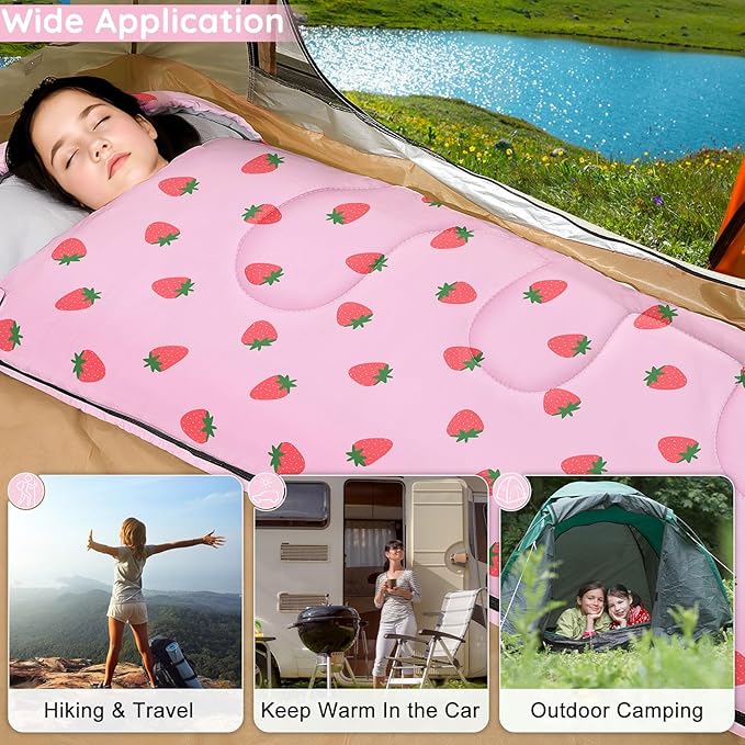 FIOBEE Kids Sleeping Bag for Girls Boys 3 Season Warm & Cool Weather Youth Camping Sleeping Bags with Backpacking Bag Waterproof for Traveling Hiking Indoor Outdoor Camping Essentials