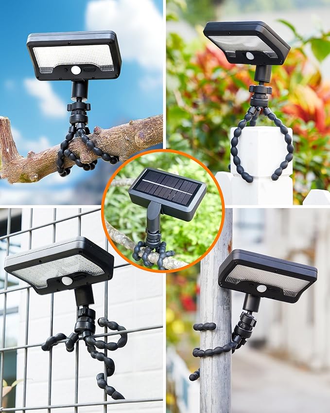 Clip On Solar Lights Outdoor, Motion Sensor Outdoor Lights, 92 LEDs 600LM Solar Fence Lights Outdoor Waterproof,Security Lights for Fence, Deck, Gutter (1, Black Octopus -3000K/5000K/6000K)