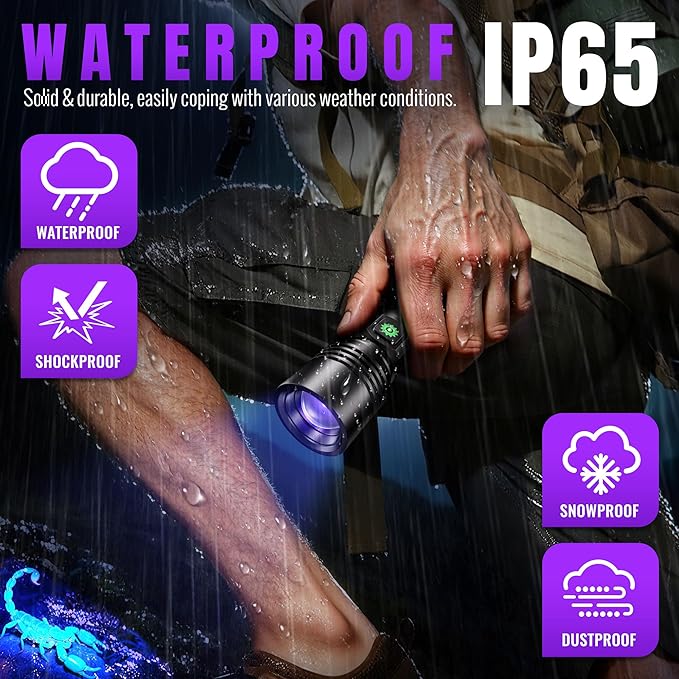 DARKDAWN 3 in1 Super Bright Flashlight & UV Flashlight 395nm, High Lumens USB Rechargeable LED Flashlights,Handheld Portable Flash Lights for Camping, Outdoor Adventure, Pet Urine Stains (2pack)