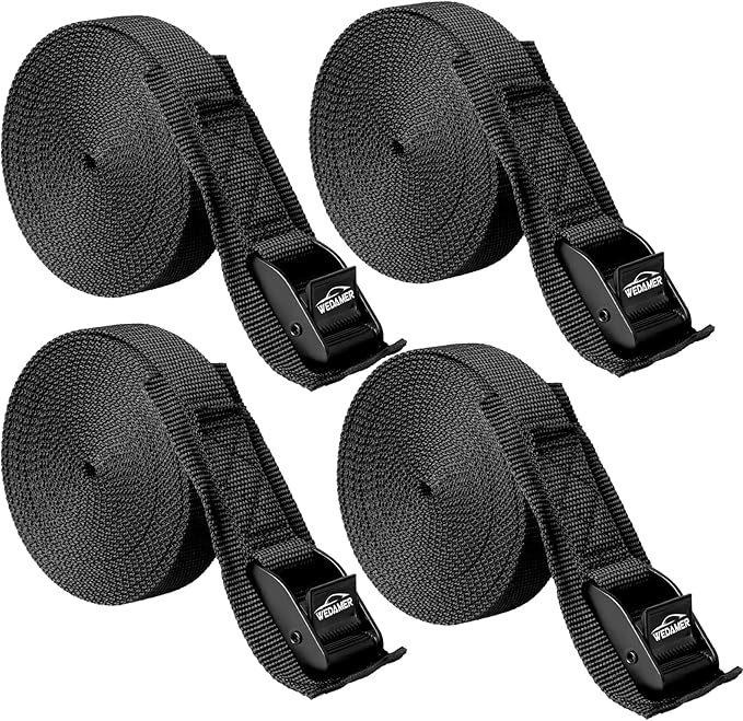 WEDAMER 4 Pack Kayak Tie Down Straps 12Ft Cam Buckle Tie Downs Adjustable Kayak Strap for Trucks Motorcycles Boat RV - Ratchet Lashing Straps for Roof Rack Trailer Cargo Packing Securement (1" x 12')