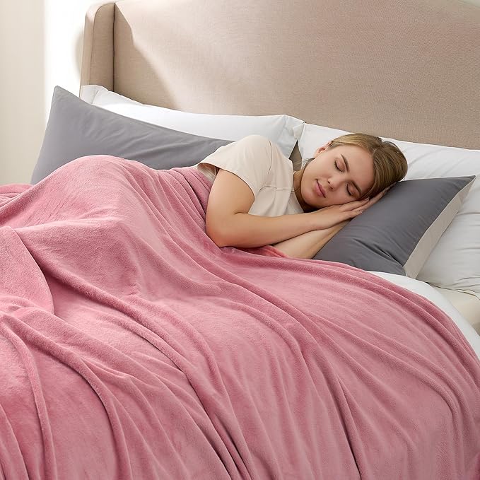 Hansleep Fleece Dusty Rose Twin Blanket, Super Soft Flannel Fuzzy Plush Cozy Blanket for All Seasons, Dusty Rose, Twin 60x80 Inches