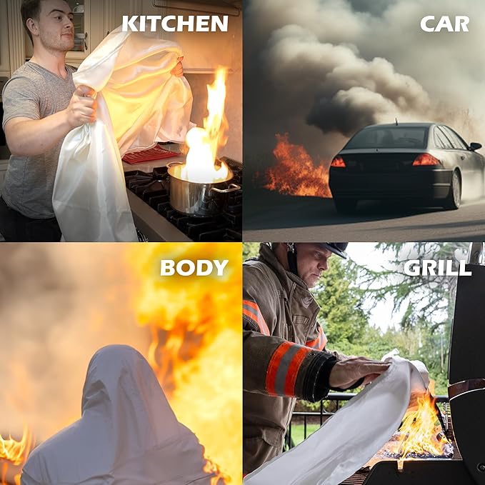 72 HRS XL Emergency Fire Blanket 47"×71" – Fiberglass Fire Safety Tool for Home, Kitchen, Camping, Survival | Extinguisher Alternative for Grill, Welding, Fire Pit
