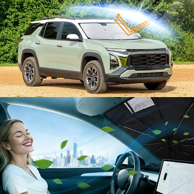 Windshield Sun Shade Custom Fit for 2025 2026 Chevy Equinox EV Accessories Foldable Sunshade Sun Blocker Protect Car from Sun Rays & Heat Damage Keep Car Cooler
