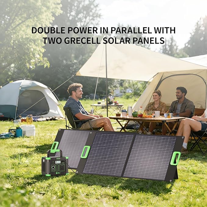 500W Solar Generator with 100W Foldable Solar Panel, Portable Power Station 500W AC Outlet, MC-4 Solar Battery Charger for Home Emergency, Camping, Road Trip, Van