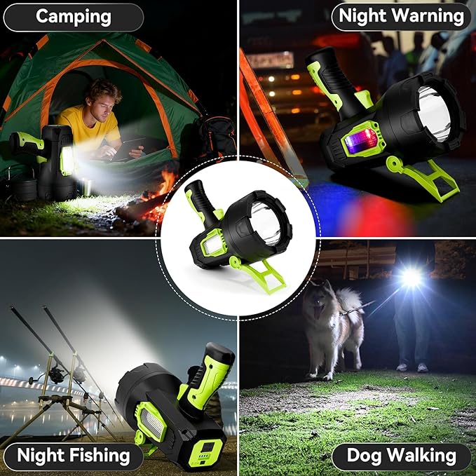 Rechargeable Spotlight,2000000 Lumens Super Bright LED SpotLights Flashlight, 10000ɱAh Spot Lights Long Runtime Waterproof ,Spot Light Outdoor Handheld with Cob Light & Foldable Tripod for Camping