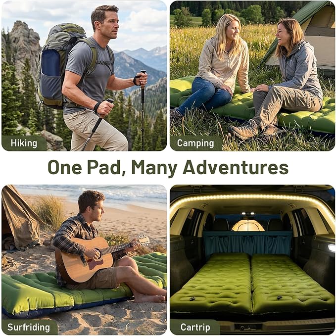 KASBAH Camping Sleeping Pad,Extra Wide 6 inch Thick Inflatable Sleeping Pads with Built-in Foot Pump and Pillow,Ultralight Camping Mat Gear for Outdoor Hiking,Camping