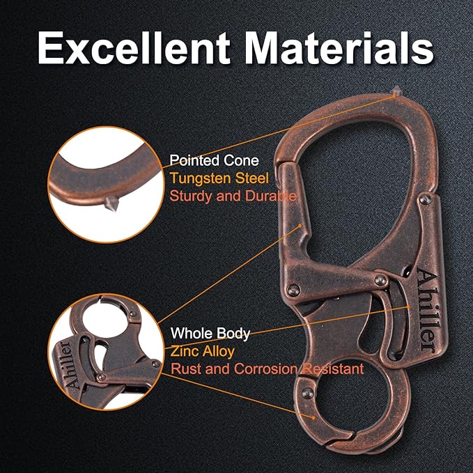 Ahiller Carabiner Keychain Clip, Double Lock Designed - Tungsten Steel Tip, Multifounction Tools for Camping, Hiking, Fishing, Outdoor Survival