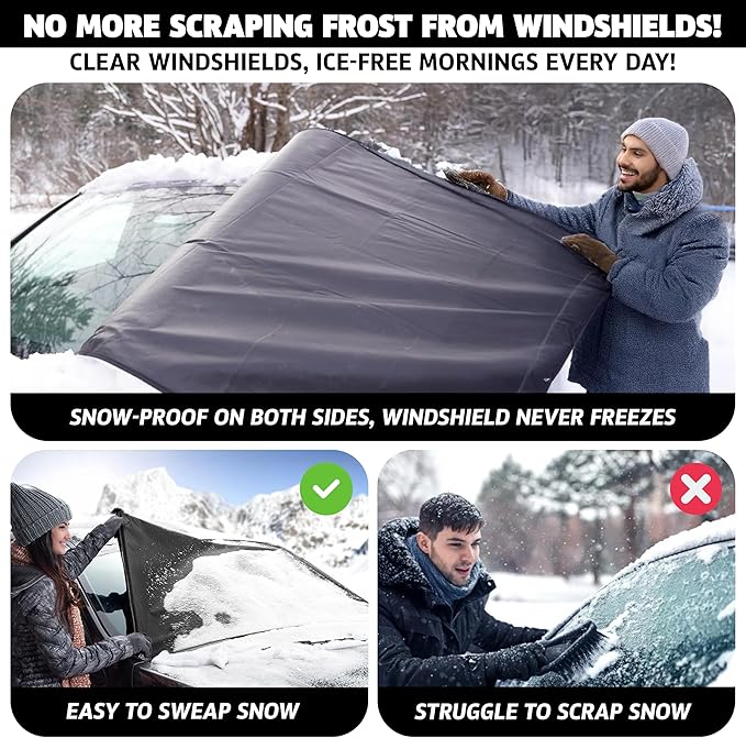 Autovir Truck Windshield Cover for Ice and Snow | SUV Snow Cover - Frost Cover Gives Protection from Snow and Ice | Car Cover for Snow | Winter Car Accessories | X-Large 72" x 43"