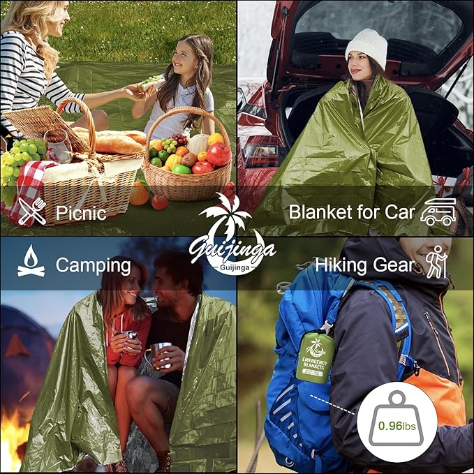 3-Pack Emergency Blanket, Extra-Thick Extra-Large Survival Blanket, Thermal Reflective Emergency Thermal Blanket for Outdoor Adventures, for Camping, Hiking, and Car Emergencies