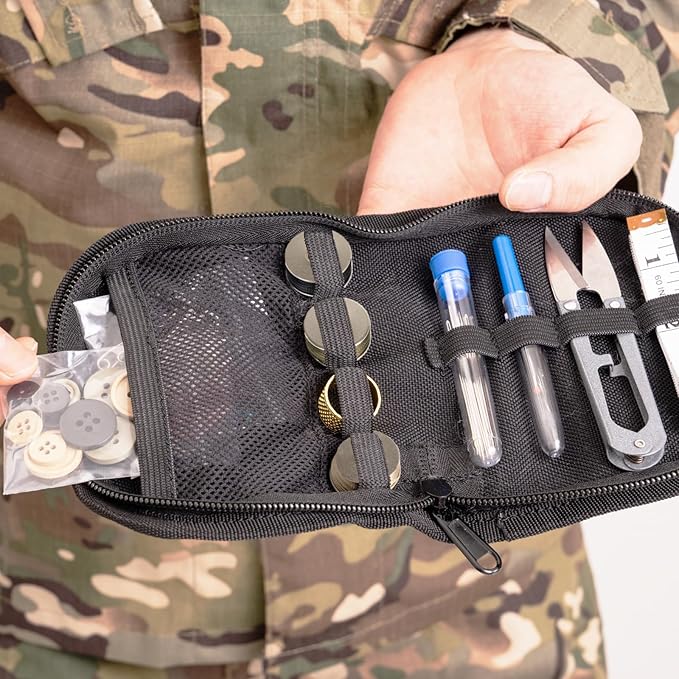 Military Sewing Kit, Army Survival Sewing Kit with Buttons for Men, Women, Small Repair Sewing Tools with Zipper in Nylon Case for Adults Basic for Home, Outdoor, Tactical EDC Sew Kit (Black, 2 Pack)