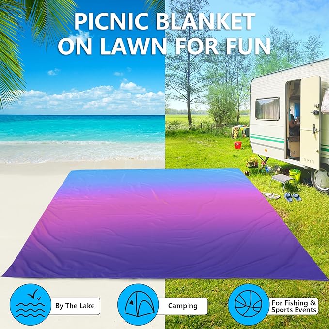 AISPARKY Beach Blanket Waterproof Sandproof Extra Large, Oversized Beach Mat, Quick Drying&Compact&Lightweight, Picnic Blankets Vacation Essentials for Outdoor Beach Camping (108" X 120" (8 Person))