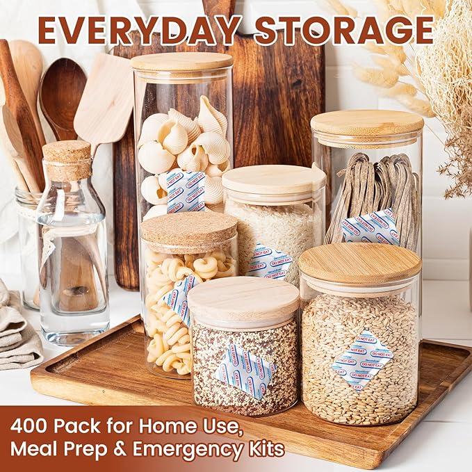 400 Counts 500cc Food Grade Oxygen Absorbers, 10 Individually Vacuum Sealed Packs with Oxygen Indicator, Oxygen Absorber Packets for Long Term Storage in Mylar Bag,Canning Jars, Freeze Dryer Storage