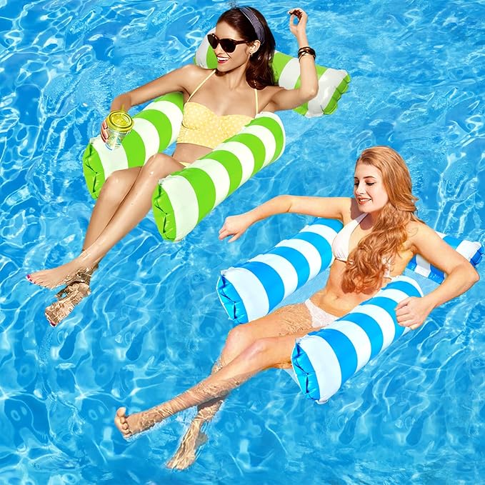 2 Pack Inflatable Pool Floats 4-in-1 Pool Hammock with Bottom Mesh 3 Tubes Inflatable Hammock for Adults,Portable Floating Chair Bed for Travel, Swimming Pool Hot Tub